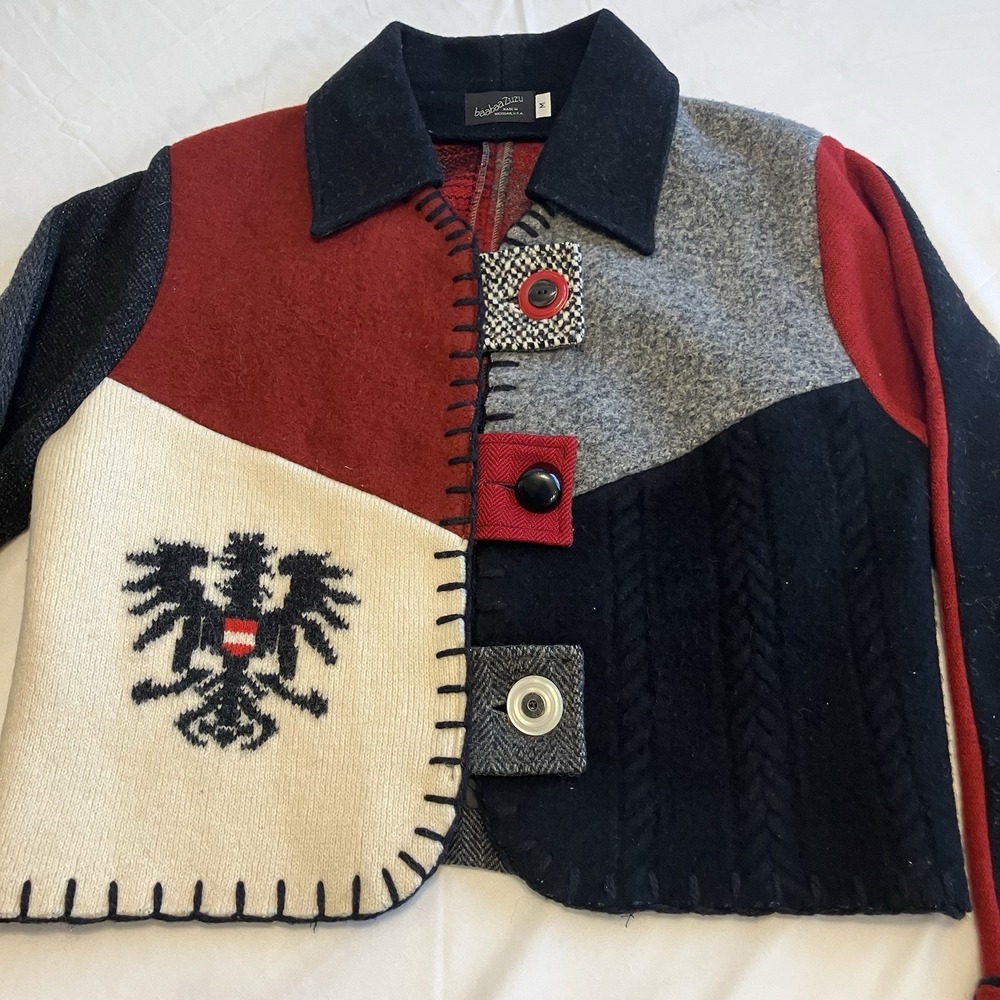 Baabaazuzu Womens Upcycled Wool Jacket One Of A Kind Patchwork‎ Art Size Med